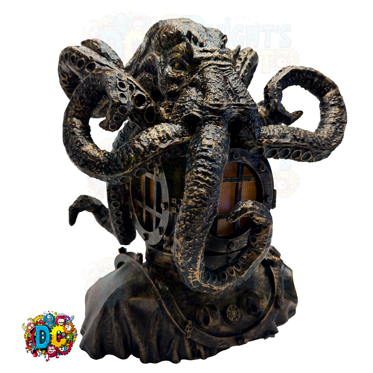 Decorative statue of an elephant with octopus tentacles on a white background
