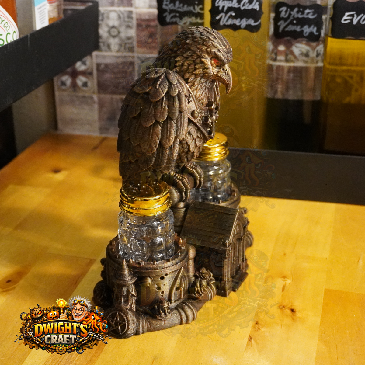 Gothic Raven Mausoleum Salt & Pepper Shaker Set – Hand-Painted Faux Bronze