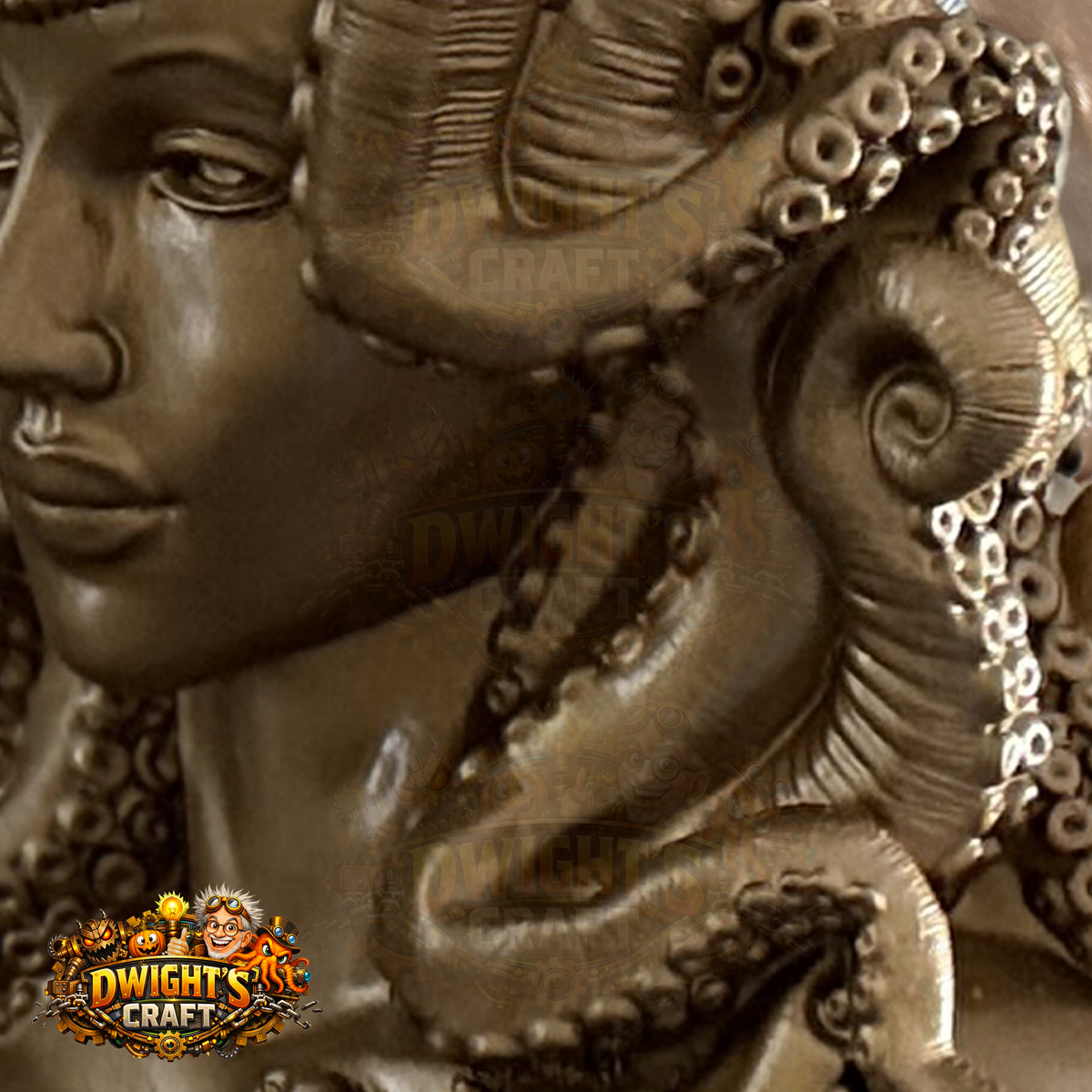 bronze-finished fantasy bust sculpture of a female
