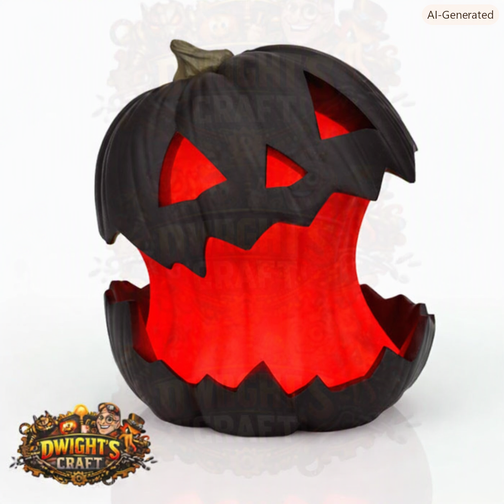 A black jack-o'-lantern pumpkin-shaped container or lantern with a glowing red interior, shown on a white background. The image includes an 'AI-Generated' label in the top right and a 'Dwight's Craft' logo in the bottom left.