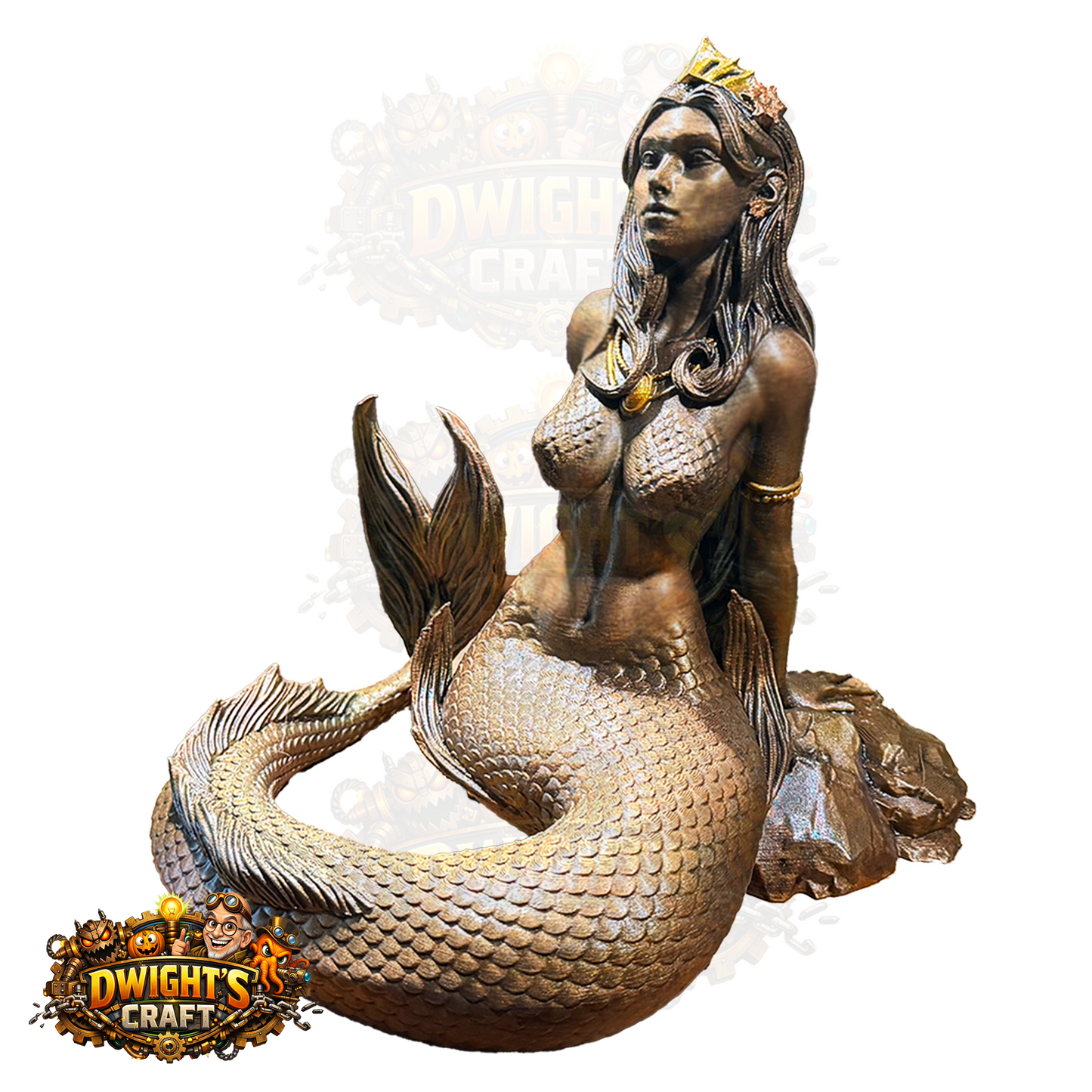 A bronze-finished mermaid statue from the video game Dwarf's Craft, shown against a white background.