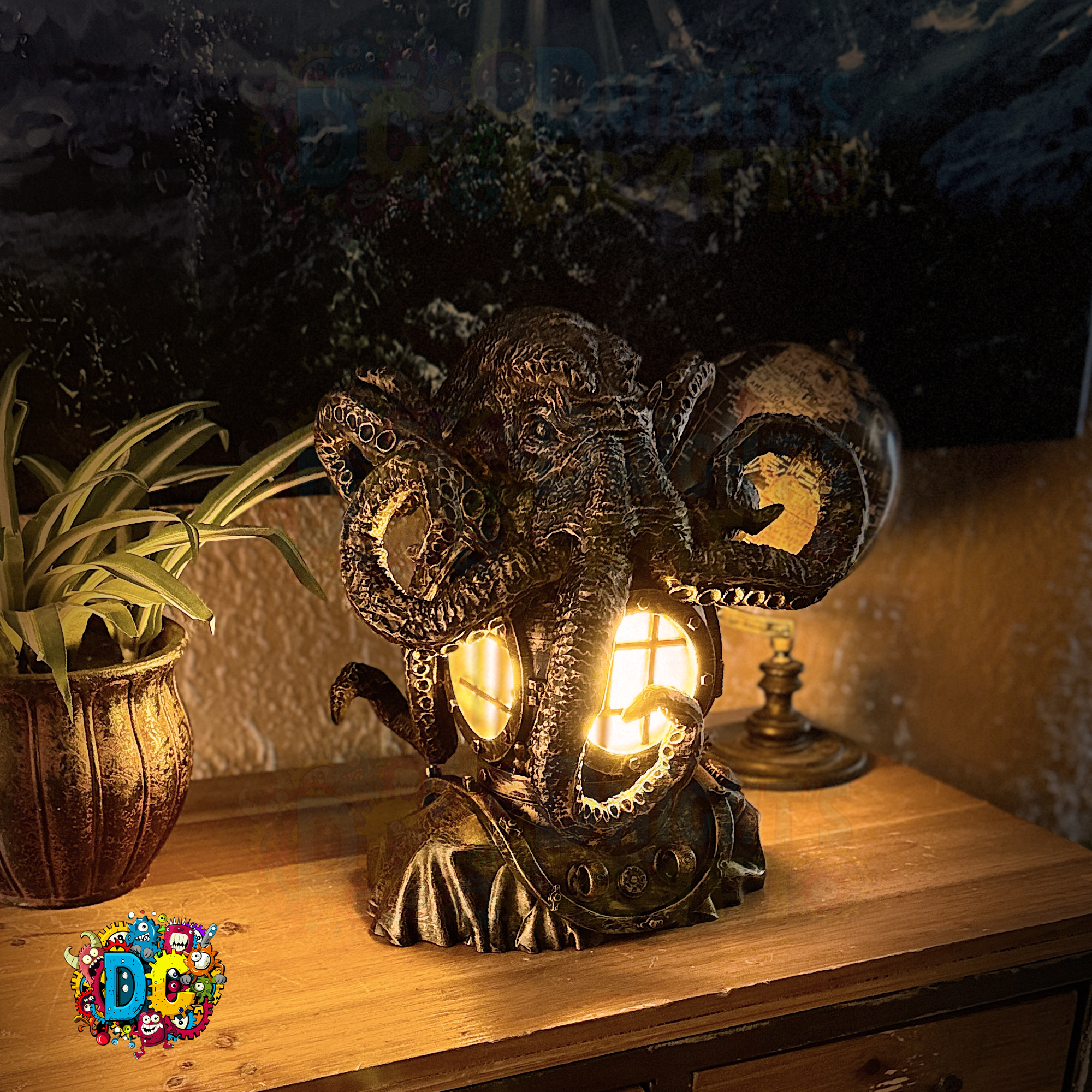 Steampunk Octopus Diver Lamp – A Relic from the Deep