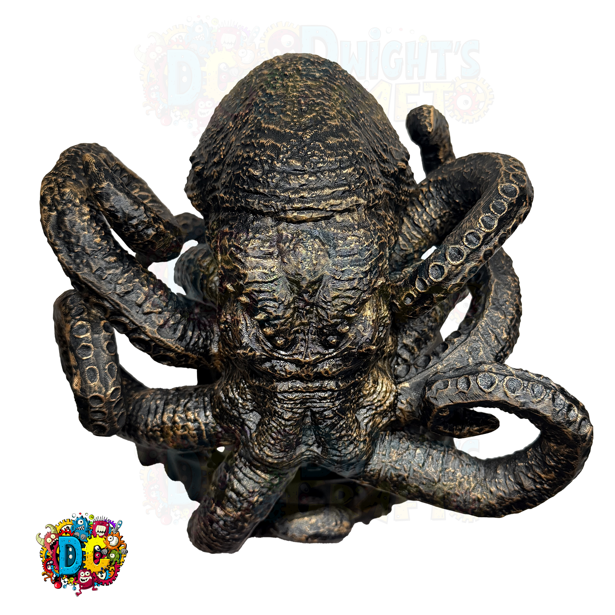 Bronze octopus sculpture on a white background
