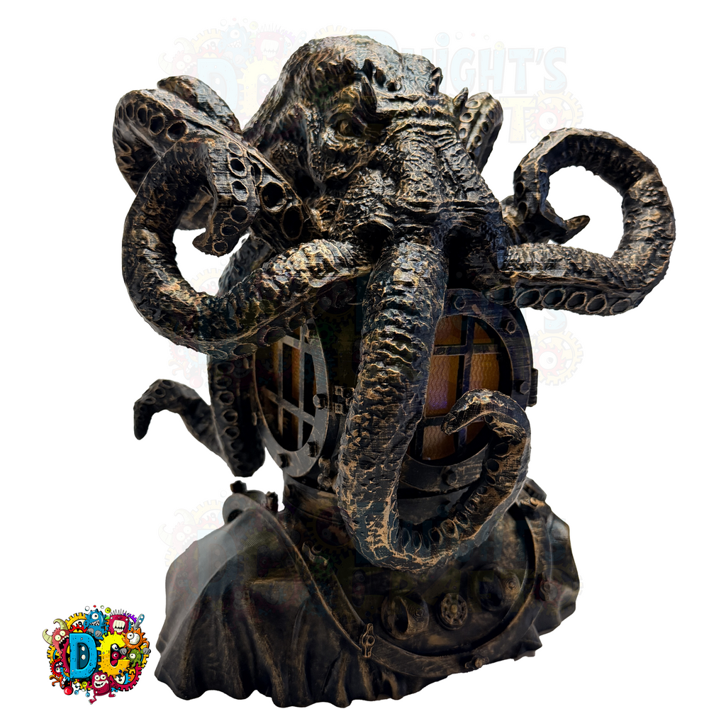 Decorative statue of an elephant with octopus tentacles on a white background