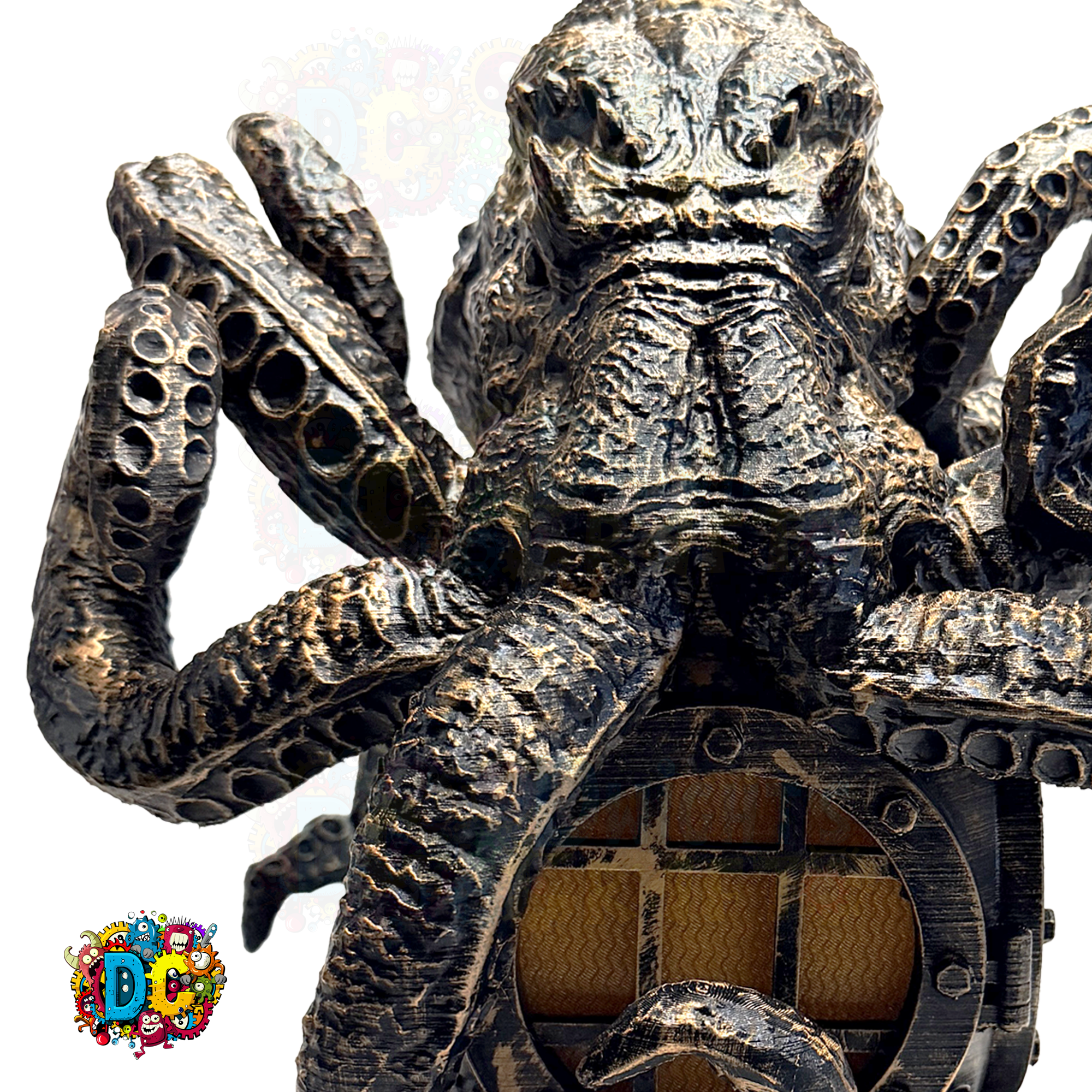 Metallic spider-like creature with a detailed design on a white background