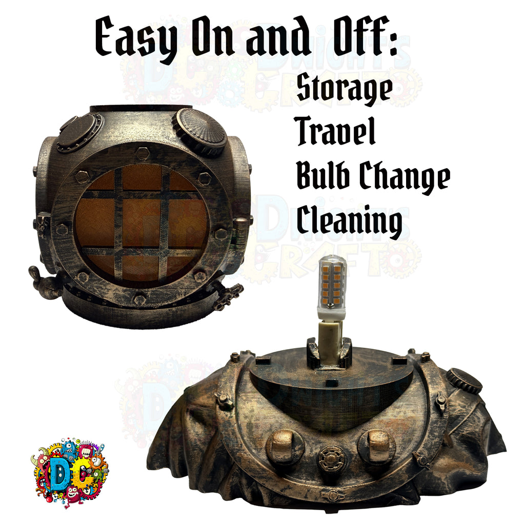 Vintage-style light fixture with bulb change mechanism on a white background