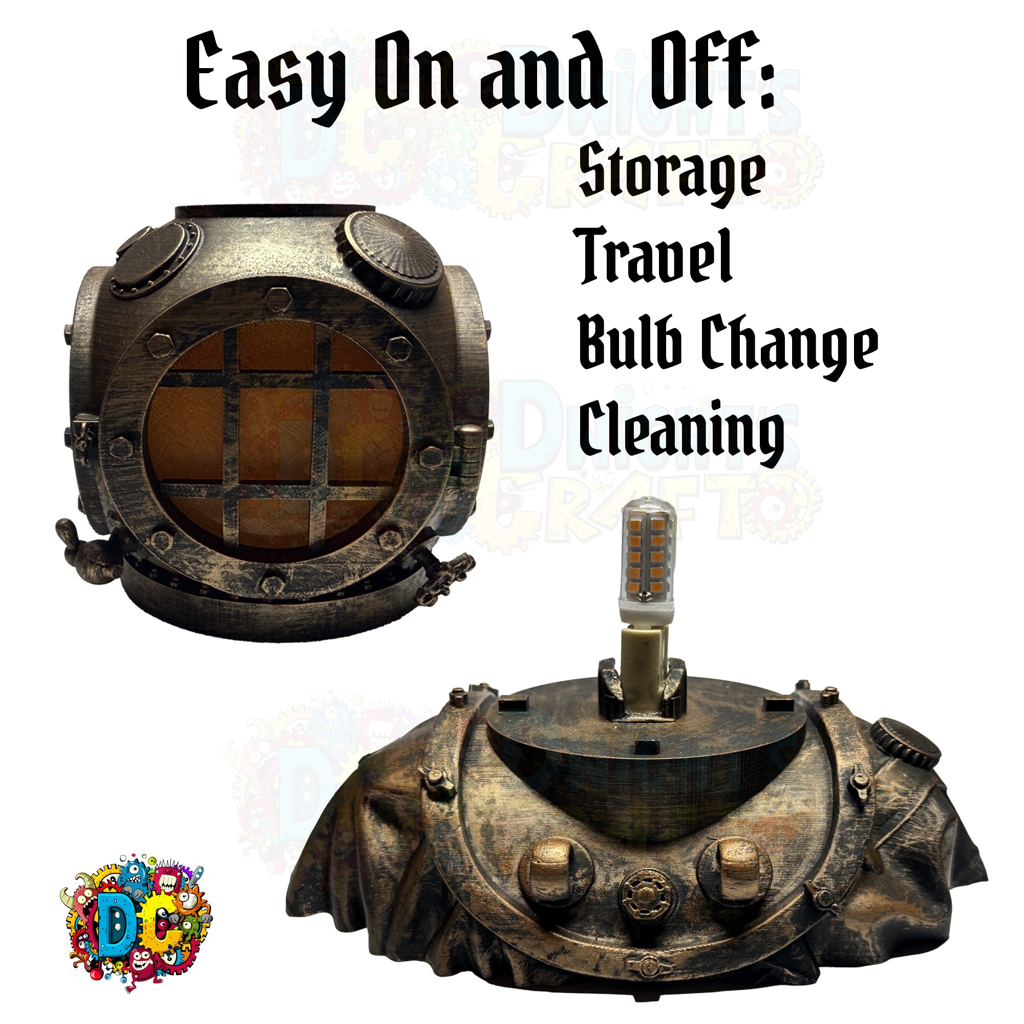 Vintage-style light fixture with bulb change mechanism on a white background