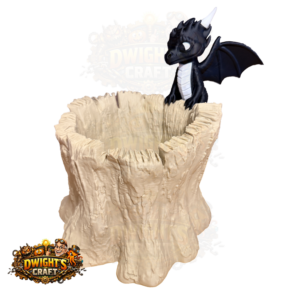 Dragon Guardian Tree Stump Planter – XL 3D Printed Fantasy Decor
