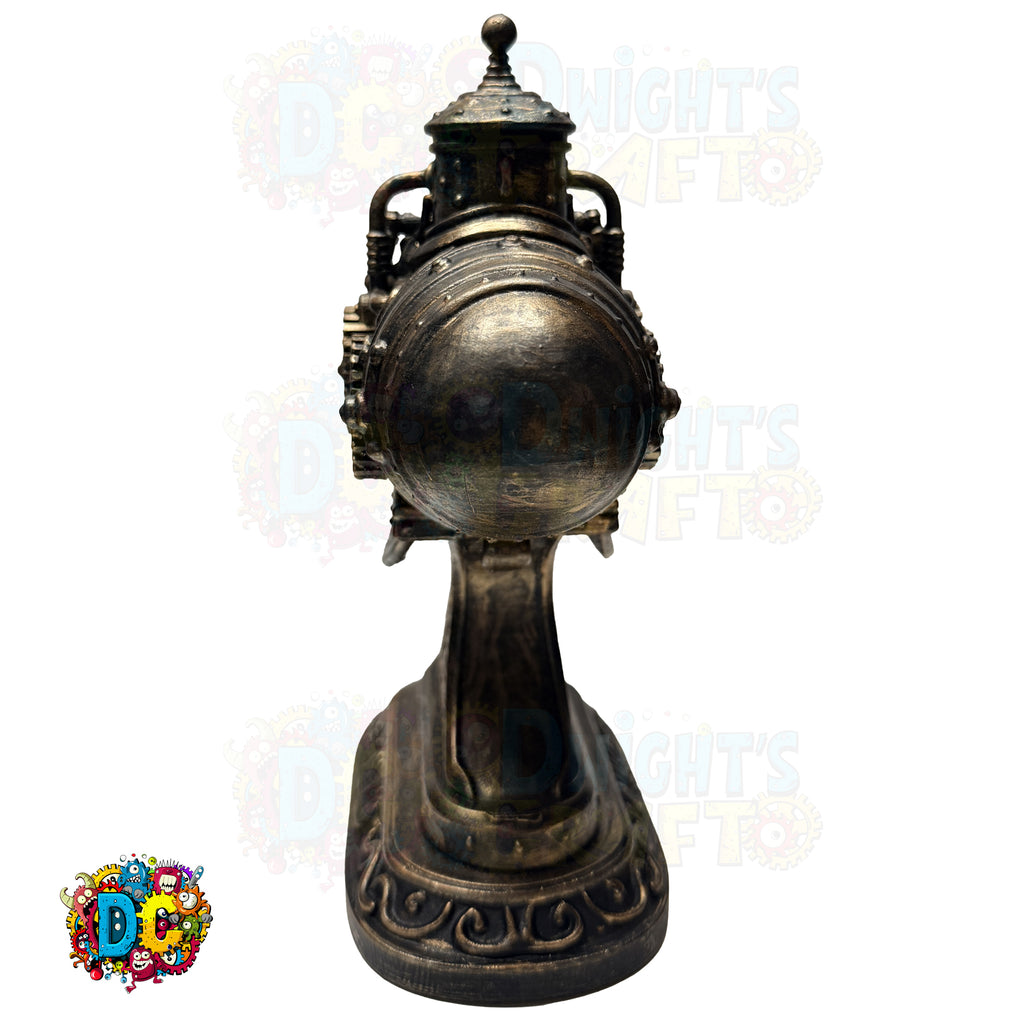 Decorative bronze lamp with intricate design on a white background