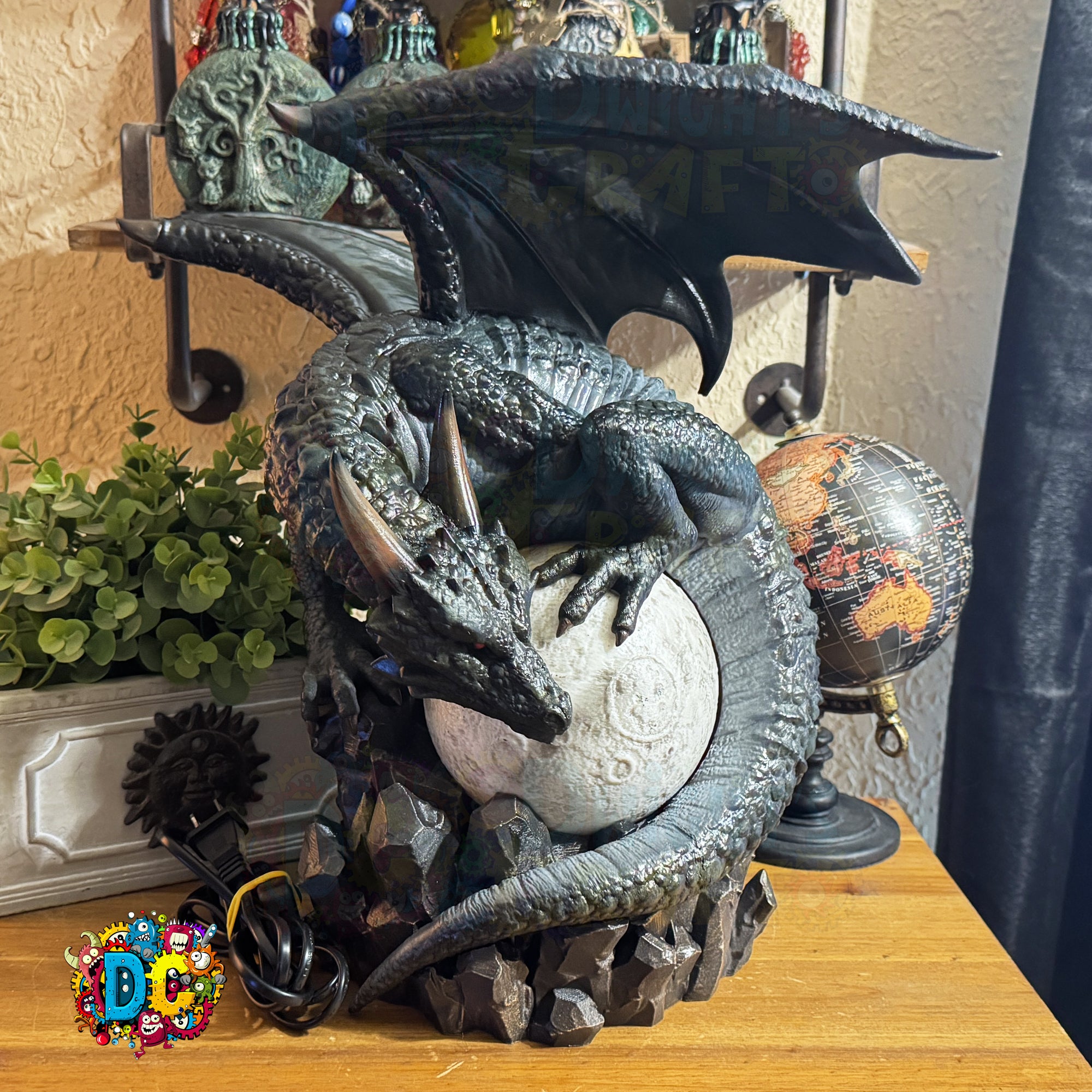 Dragon Moon Lamp – Fantasy Dragon Sculpture • Lunar Crystal Base