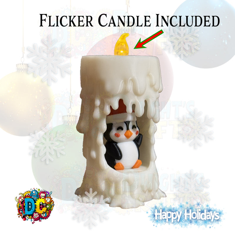 Penguin Christmas Candle Home – Warm LED Winter Scene for Holiday Decor