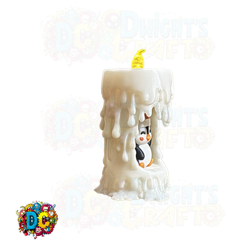 Penguin Christmas Candle Home – Warm LED Winter Scene for Holiday Decor