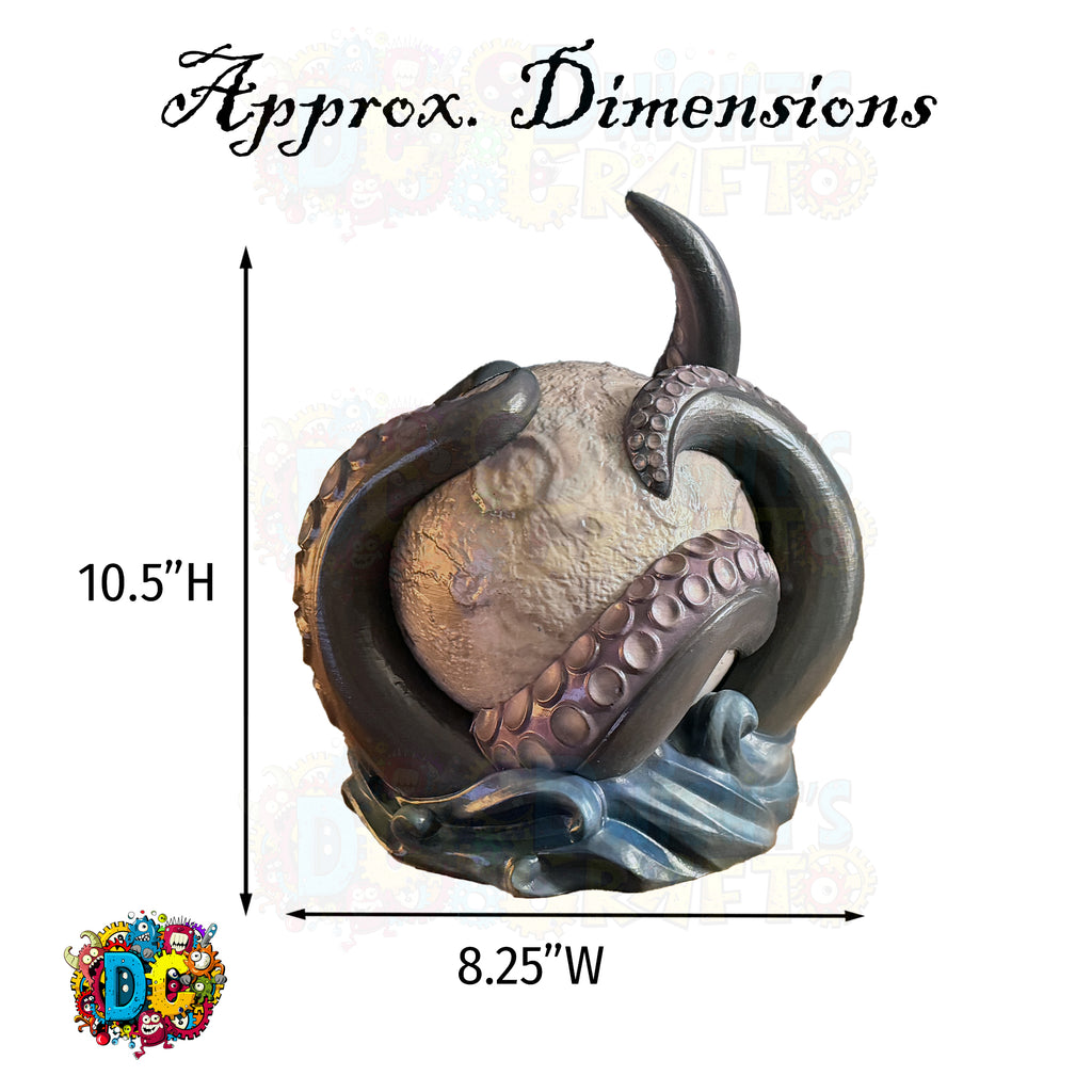 Decorative item with octopus design and dimensions labeled on a white background