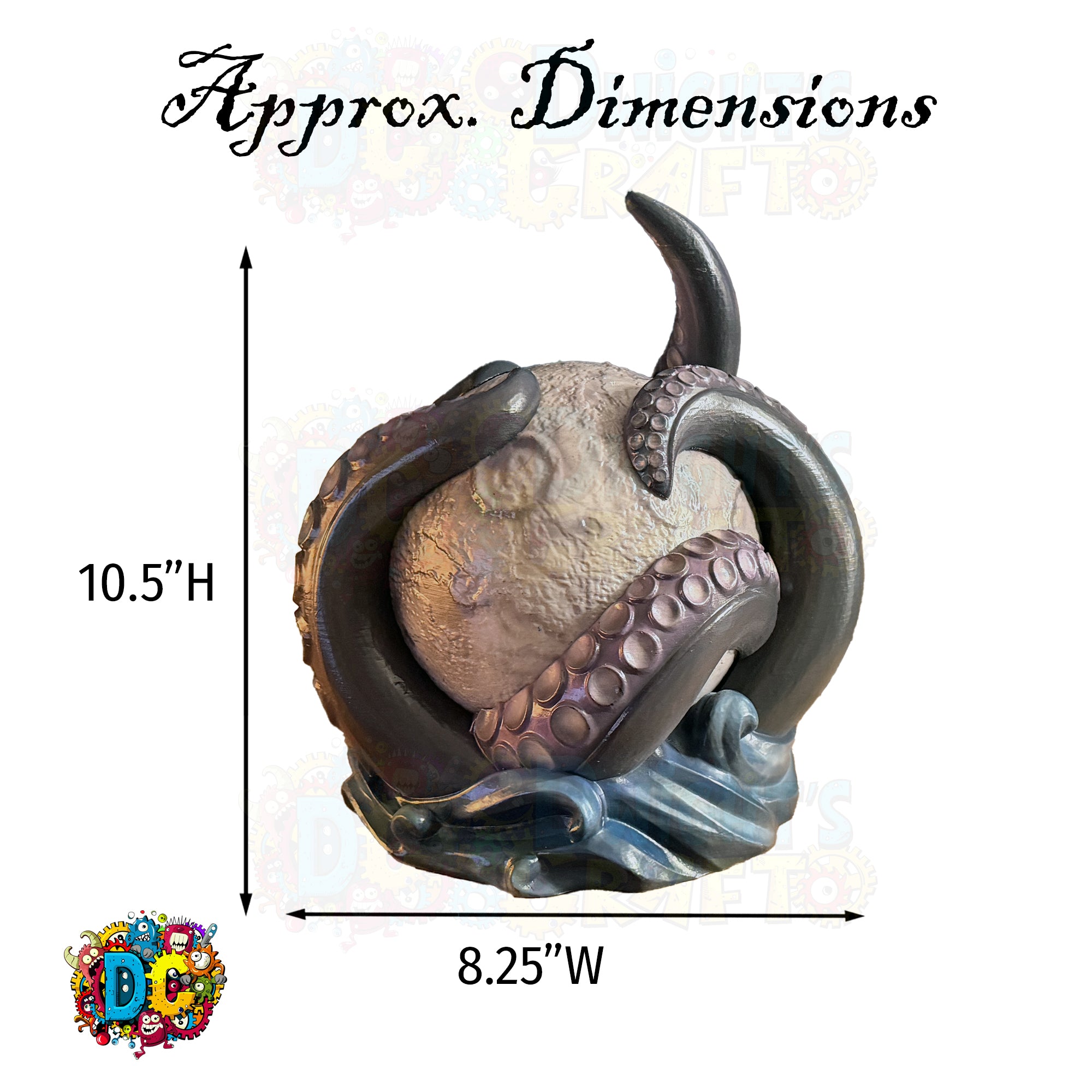 Decorative item with octopus design and dimensions labeled on a white background