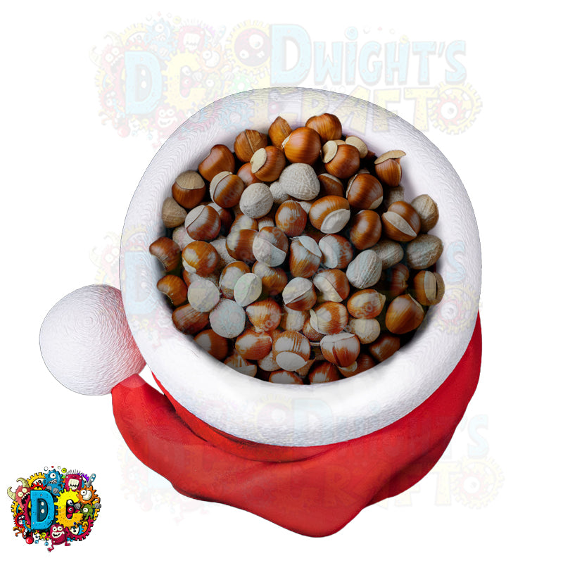 White mortar and pestle with dried seeds on a white background