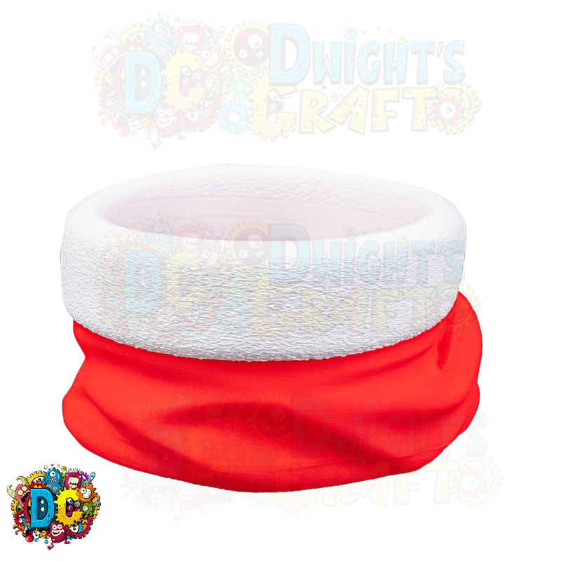 Red neck gaiter and white headband with 'Bella's Boutique' branding on a white background.