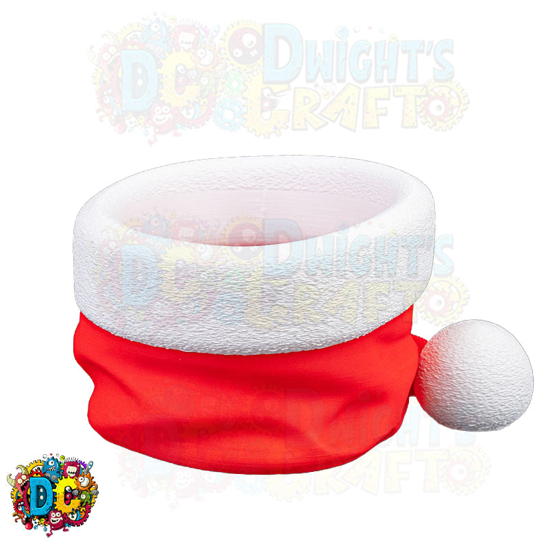 Red and white Santa hat with pom-pom on a white background, featuring 'Bella's Bows & Dreads' branding.