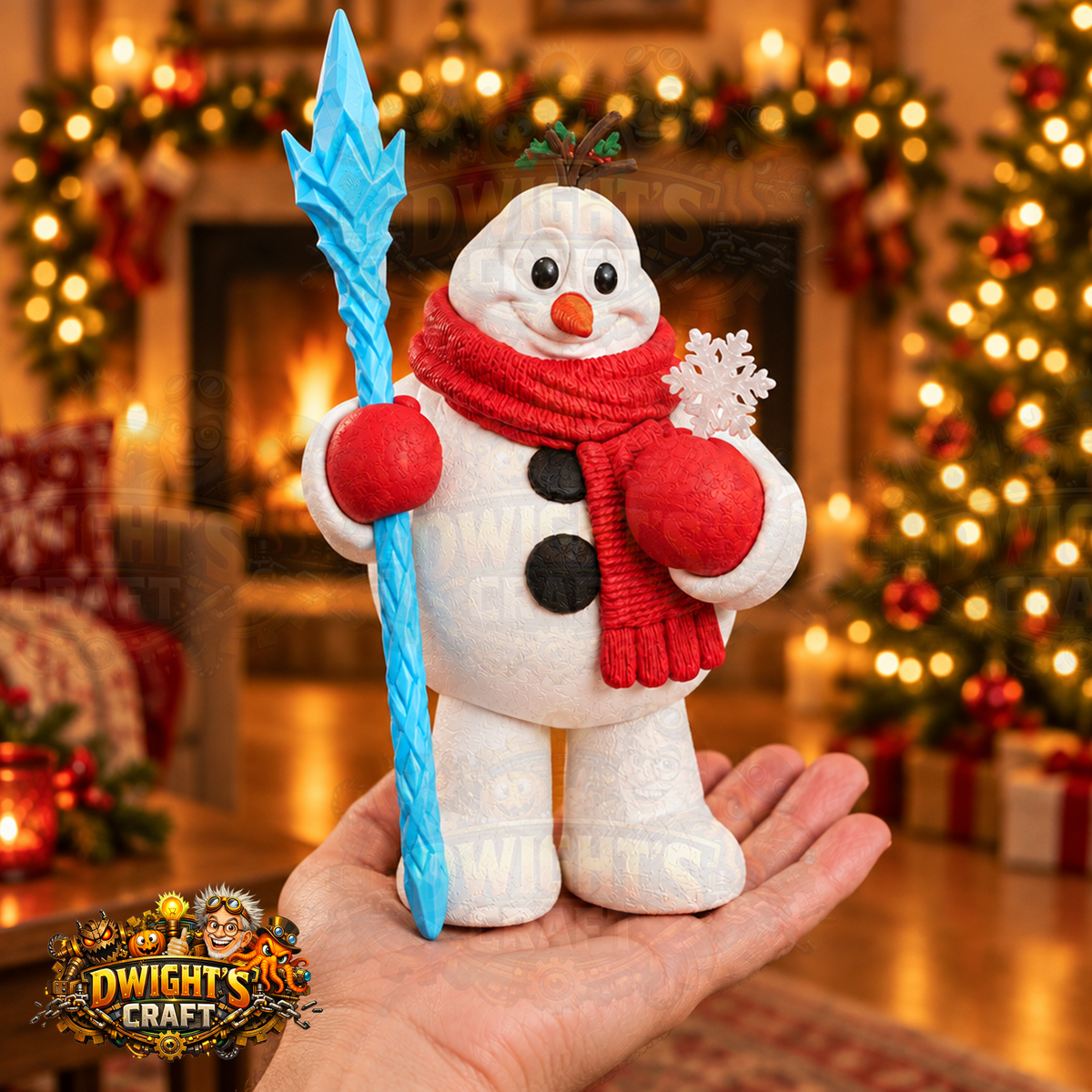 snowman figurine being held