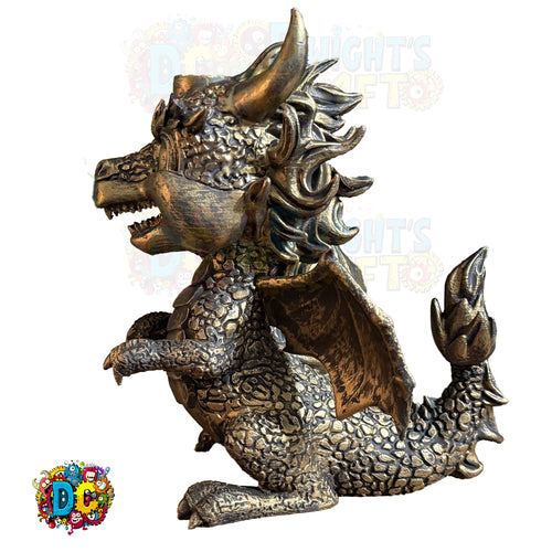 Bronze dragon statue on a white background