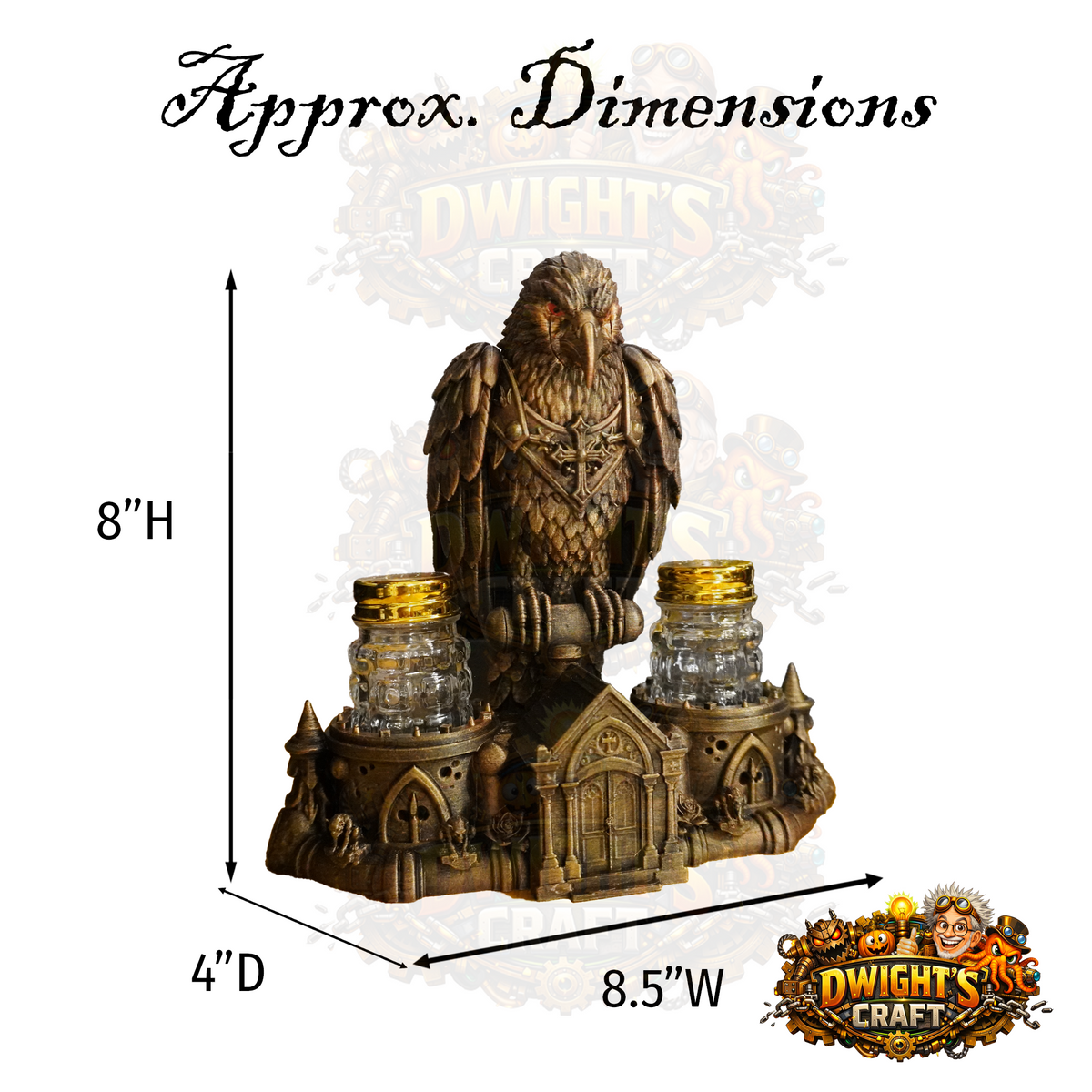 Gothic Raven Mausoleum Salt & Pepper Shaker Set – Hand-Painted Faux Bronze