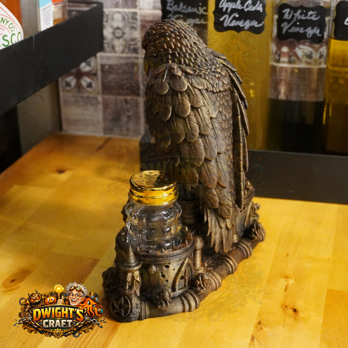 Gothic Raven Mausoleum Salt & Pepper Shaker Set – Hand-Painted Faux Bronze
