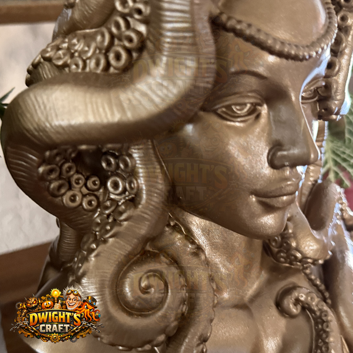  bronze-finished fantasy bust sculpture of a female