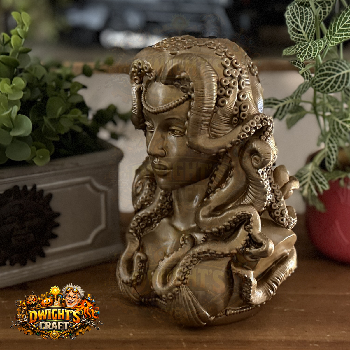  bronze-finished fantasy bust sculpture of a female