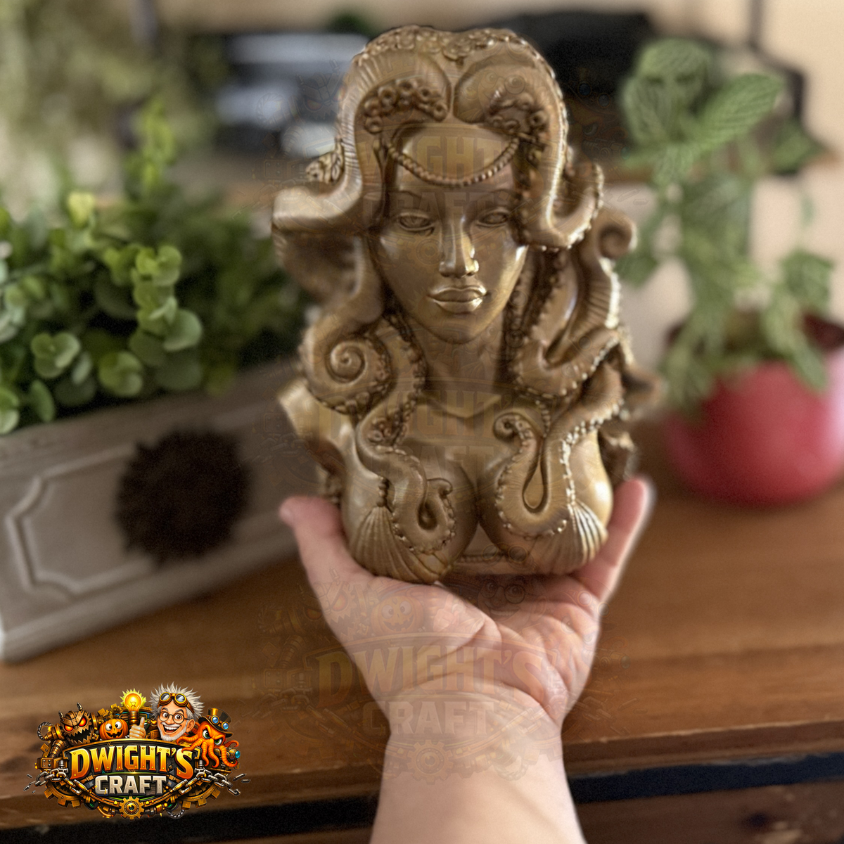  bronze-finished fantasy bust sculpture of a female