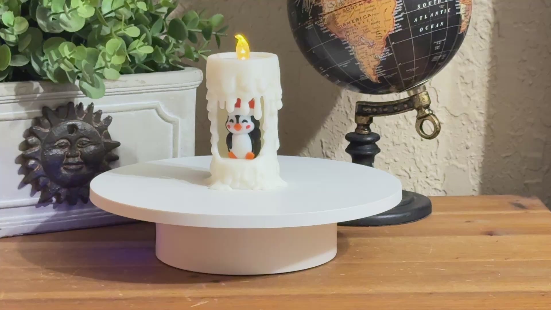 Penguin Christmas Candle Home – Warm LED Winter Scene for Holiday Decor